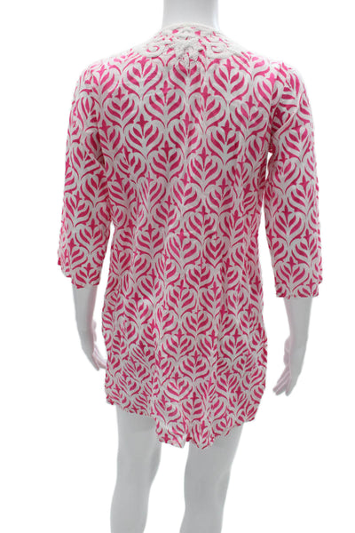 Roberta Roller Rabbit Women Pink Geometric Tunic 3/4 Sleeve Size XS