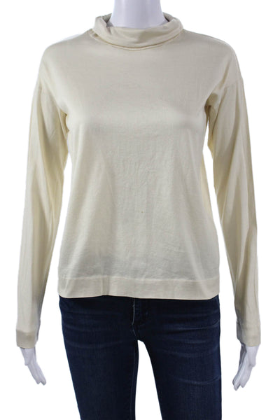 Piazza Sempione Women Basic Beige Mock Neck Long Sleeve Cotton Top Size 46