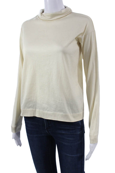 Piazza Sempione Women Basic Beige Mock Neck Long Sleeve Cotton Top Size 46