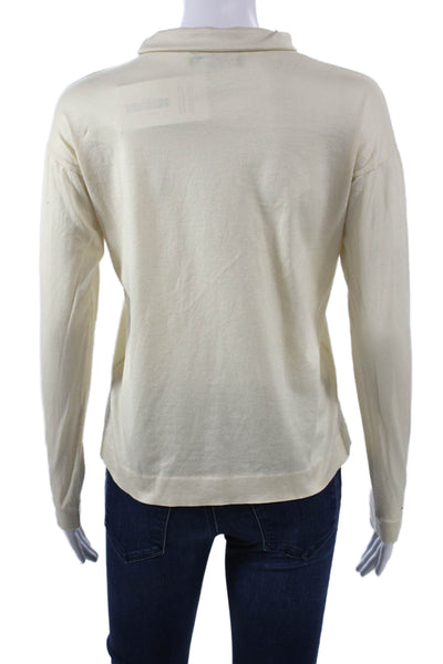 Piazza Sempione Women Basic Beige Mock Neck Long Sleeve Cotton Top Size 46