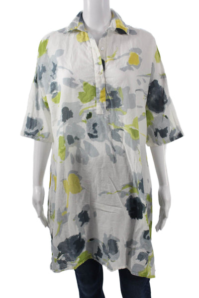 Adolfo Dominguez Women Tunic White Floral Collared Short Sleeve Cotton Size 38