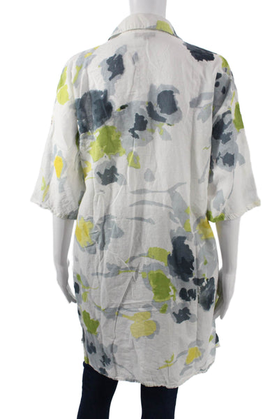 Adolfo Dominguez Women Tunic White Floral Collared Short Sleeve Cotton Size 38