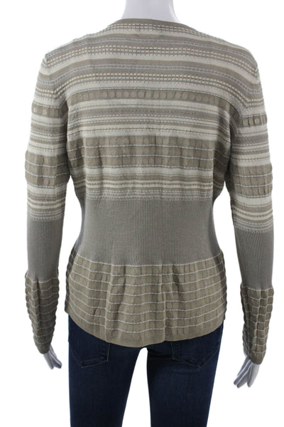 Rena Lange Unisex Cardigan Gray Striped V-Neck Button Acrylic Blend Size S