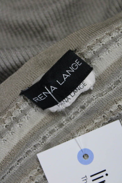 Rena Lange Unisex Cardigan Gray Striped V-Neck Button Acrylic Blend Size S