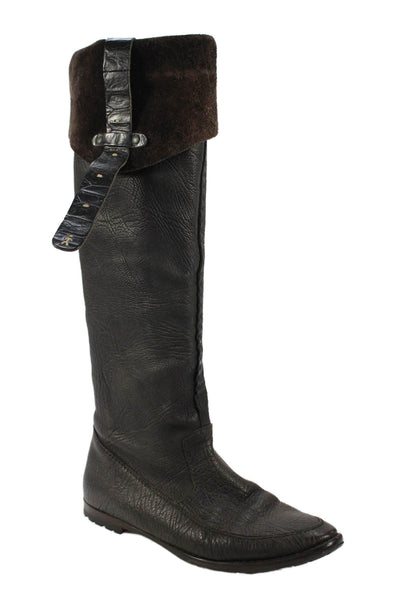 Henry Beguelin Womens Leather Cuff Detail Knee High Boots Brown Size 8.5