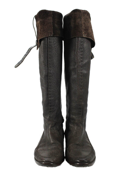 Henry Beguelin Womens Leather Cuff Detail Knee High Boots Brown Size 8.5