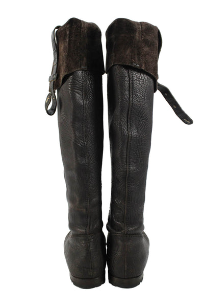 Henry Beguelin Womens Leather Cuff Detail Knee High Boots Brown Size 8.5