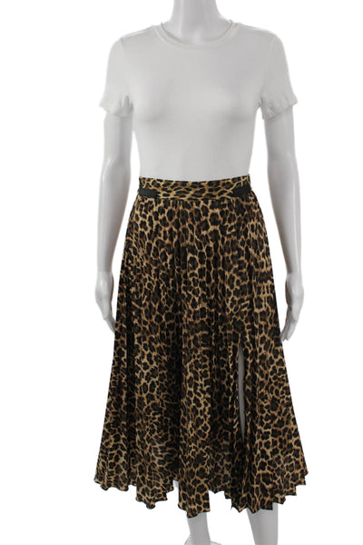 Zara Basic Womens A-Line Pleated Beige Animal Print Midi Skirt Size XS