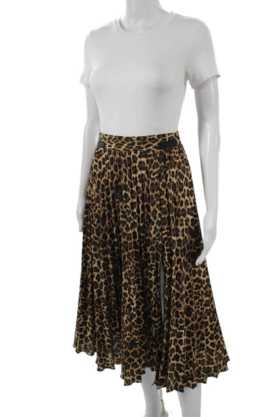 Zara Basic Womens A-Line Pleated Beige Animal Print Midi Skirt Size XS