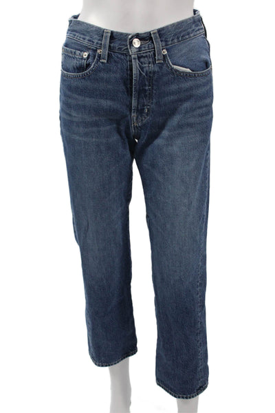 Edwin Womens Ankle Cropped Dark Blue Jeans High Rise Organic Cotton Size 25