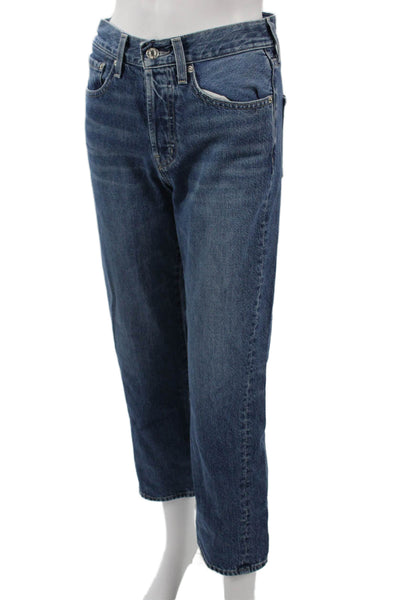 Edwin Womens Ankle Cropped Dark Blue Jeans High Rise Organic Cotton Size 25