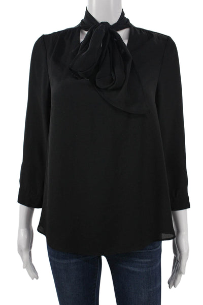 HD In Paris Women Black High Neck Solid 3/4 Sleeve Polyester Blouse Size 2