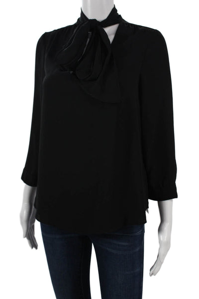 HD In Paris Women Black High Neck Solid 3/4 Sleeve Polyester Blouse Size 2