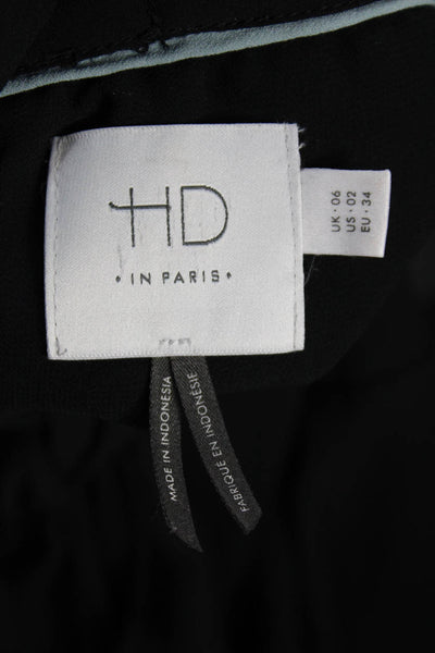 HD In Paris Women Black High Neck Solid 3/4 Sleeve Polyester Blouse Size 2