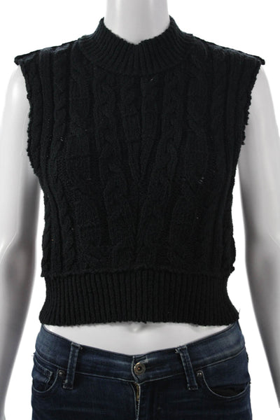 Free People Womens Bohemian Mock Neck Sleeveless Vest Sweater Black Size XS