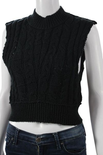 Free People Womens Bohemian Mock Neck Sleeveless Vest Sweater Black Size XS