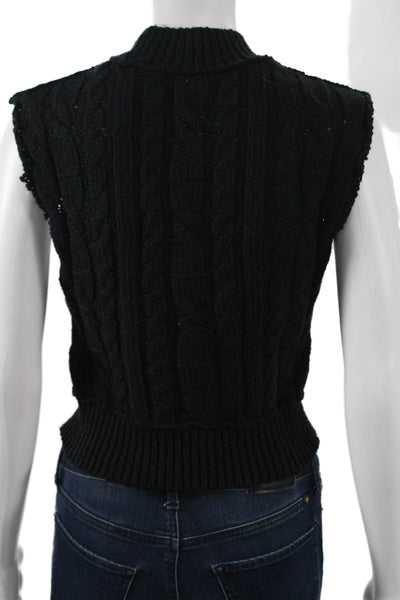 Free People Womens Bohemian Mock Neck Sleeveless Vest Sweater Black Size XS