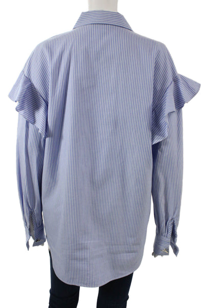 Zara Woman Womens Blue Striped Cotton Long Sleeve Tunic Button-Up Size XS