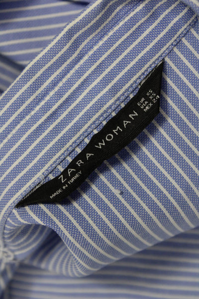 Zara Woman Womens Blue Striped Cotton Long Sleeve Tunic Button-Up Size XS