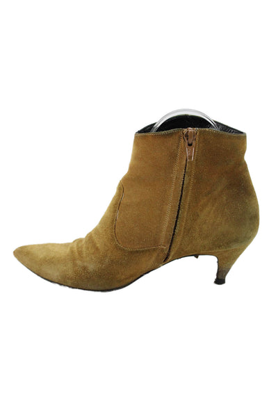 Saint Laurent Womens Suede Pointed Toe Fringe Ankle Boots Brown Size 35.5 5.5