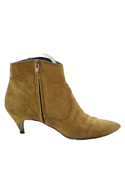 Saint Laurent Womens Suede Pointed Toe Fringe Ankle Boots Brown Size 35.5 5.5