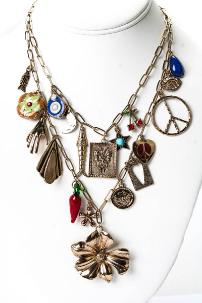 Free People Womens Gold Tone Maximillion Flower Power Charm Necklace 21"