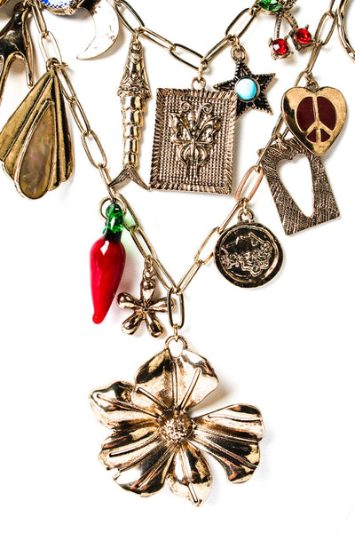 Free People Womens Gold Tone Maximillion Flower Power Charm Necklace 21"