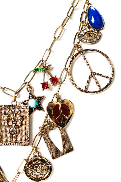 Free People Womens Gold Tone Maximillion Flower Power Charm Necklace 21"