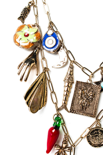 Free People Womens Gold Tone Maximillion Flower Power Charm Necklace 21"