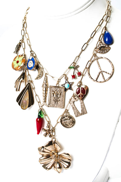 Free People Womens Gold Tone Maximillion Flower Power Charm Necklace 21"