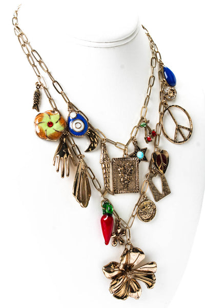 Free People Womens Gold Tone Maximillion Flower Power Charm Necklace 21"