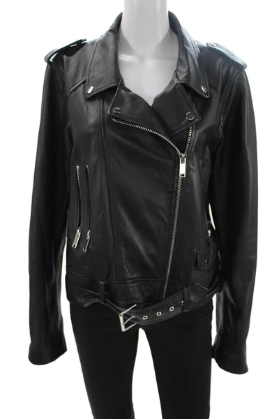 Zara Women Biker Motorcycle Faux Leather Jacket Black Buckle Collared Size 2XL