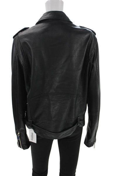 Zara Women Biker Motorcycle Faux Leather Jacket Black Buckle Collared Size 2XL