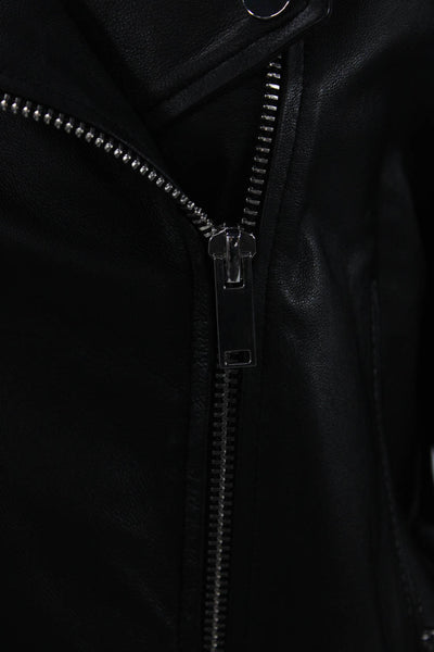 Zara Women Biker Motorcycle Faux Leather Jacket Black Buckle Collared Size 2XL