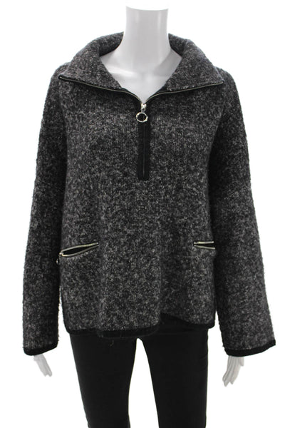 Line Unisex Pullover Mock Neck Sweater Dark Gray Zip Long Sleeve Size XS