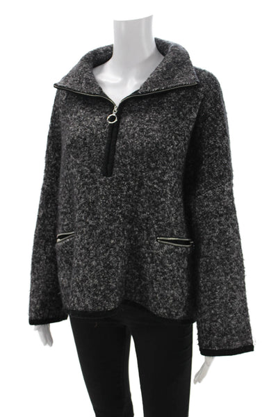 Line Unisex Pullover Mock Neck Sweater Dark Gray Zip Long Sleeve Size XS