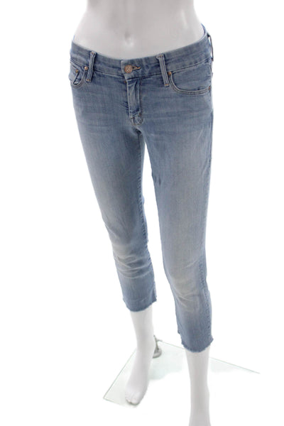 Mother Womens Cropped Skinny Jeans Light Blue Low Rise Size 26