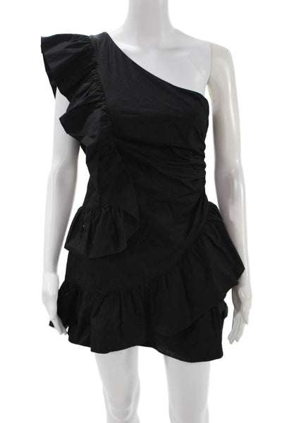 Maeve Anthropologie Women Black Mini Dress 100% Cotton Above Knee Zip Size 2P