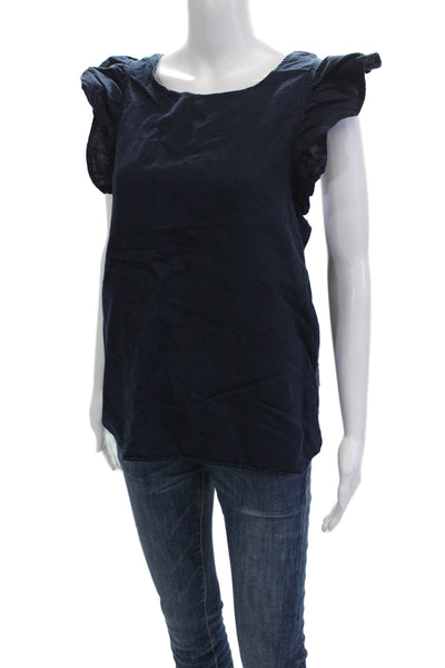 Kate McHale Jensen Women Dark Blue Sleeveless Cotton Blouse Size M