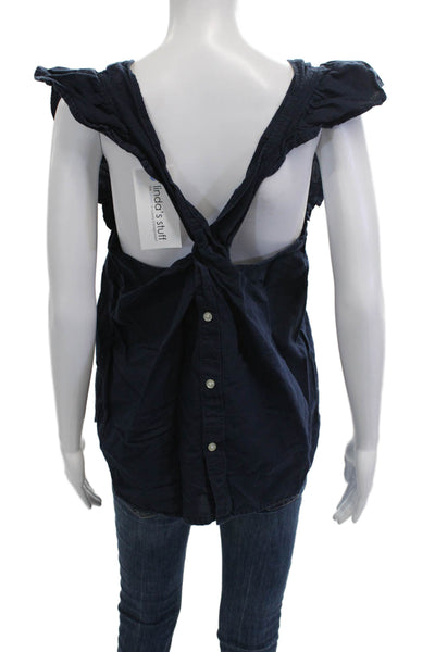 Kate McHale Jensen Women Dark Blue Sleeveless Cotton Blouse Size M