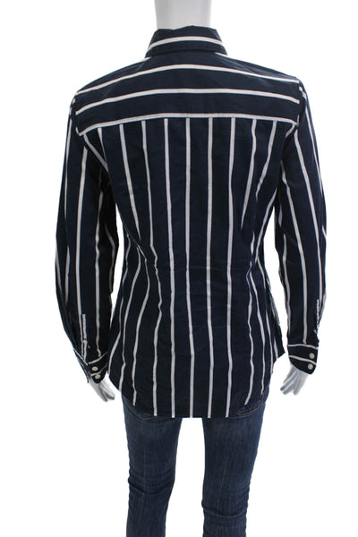 J Crew Womens Striped Collared Button Up Top Dark Blue Long Sleeve Size XS