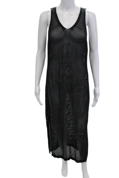 Tahari Womens Black Maxi Tank Dress V Neck Sleeveless Polyester Size M