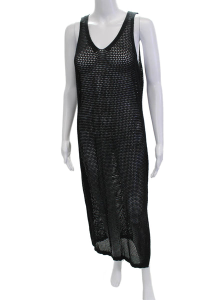 Tahari Womens Black Maxi Tank Dress V Neck Sleeveless Polyester Size M
