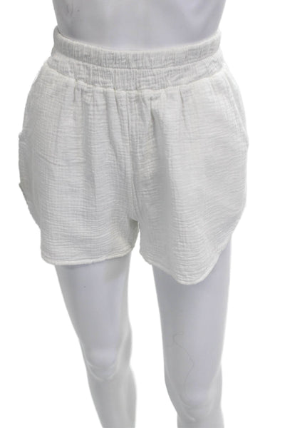 Bobi Unisex White Cotton Solid Beach Shorts Size S