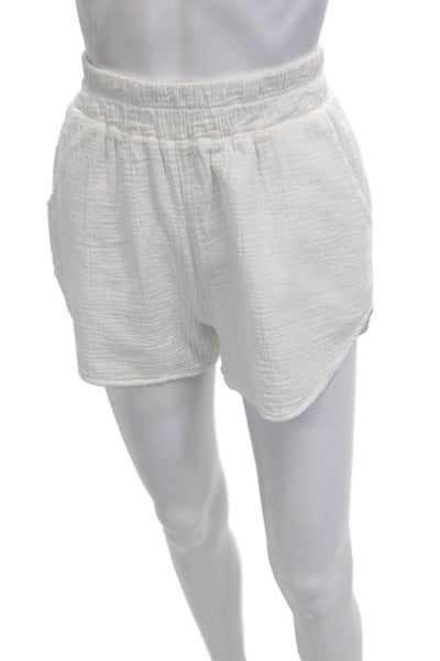 Bobi Unisex White Cotton Solid Beach Shorts Size S