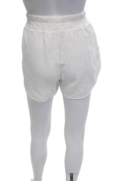 Bobi Unisex White Cotton Solid Beach Shorts Size S