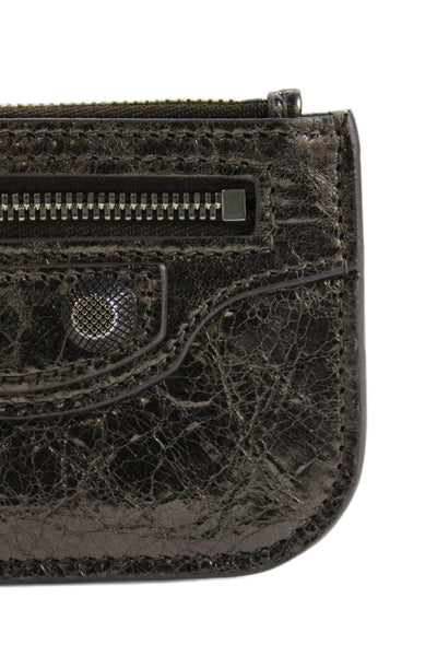 Balenciaga Womens Le Cagole Metallic Crinkle Leather Coin Purse Wristlet Silver