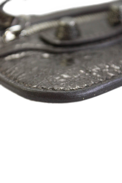 Balenciaga Womens Le Cagole Metallic Crinkle Leather Coin Purse Wristlet Silver