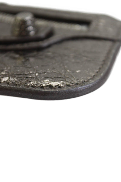 Balenciaga Womens Le Cagole Metallic Crinkle Leather Coin Purse Wristlet Silver