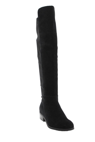Sole Society Women's Suede Flat Pull-On Knee High Boots Black Size 6